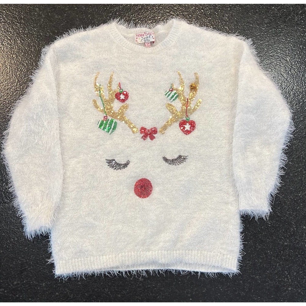 Poof! Girl Reindeer Christmas Sweater, Sz L